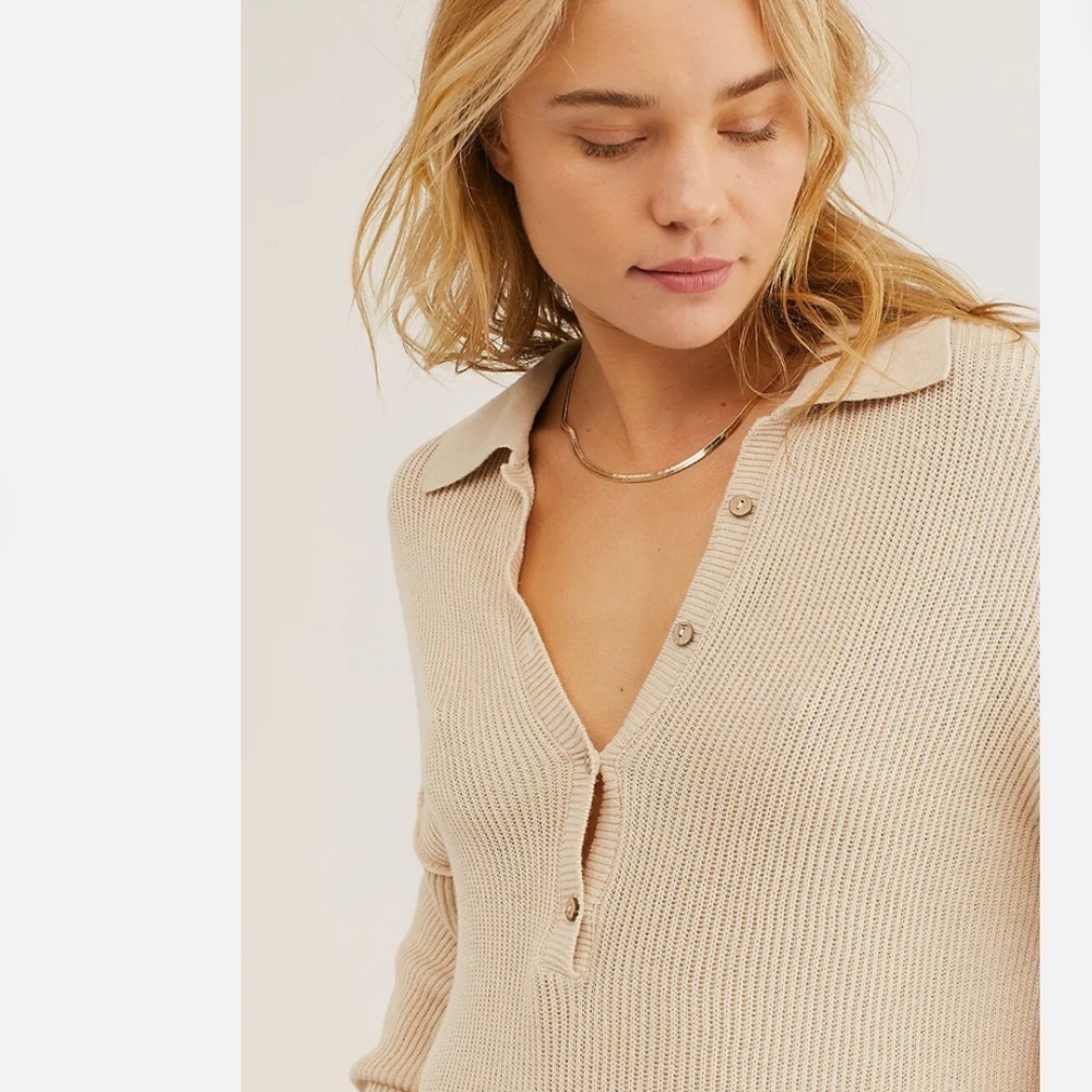 Free People FP Beach Picnic Sweater Romper Linen Cotton in Natural Size Small - Picture 5 of 9